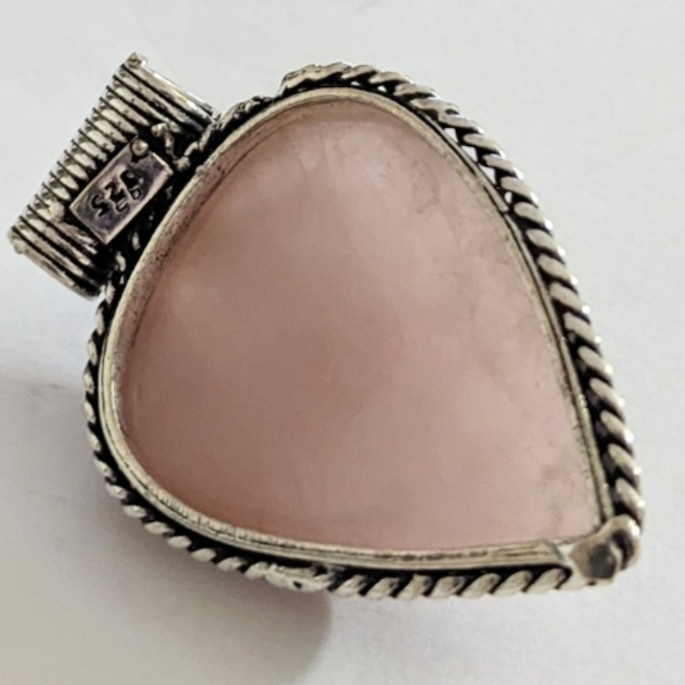 Rose Quartz, Larimar Gemstone 925 Sterling Silver Handmade Cap Pendant Necklace - Picture 2 of 7